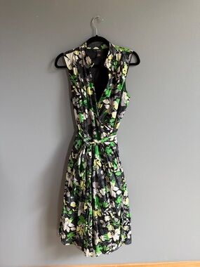 Alfani Black Floral Midi Dress with Green and Cream Print